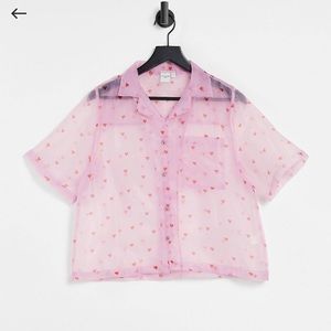 ASOS Curve Skinny Dip Organza Shirt w/ Cute Heart Print US 18 / UK 22